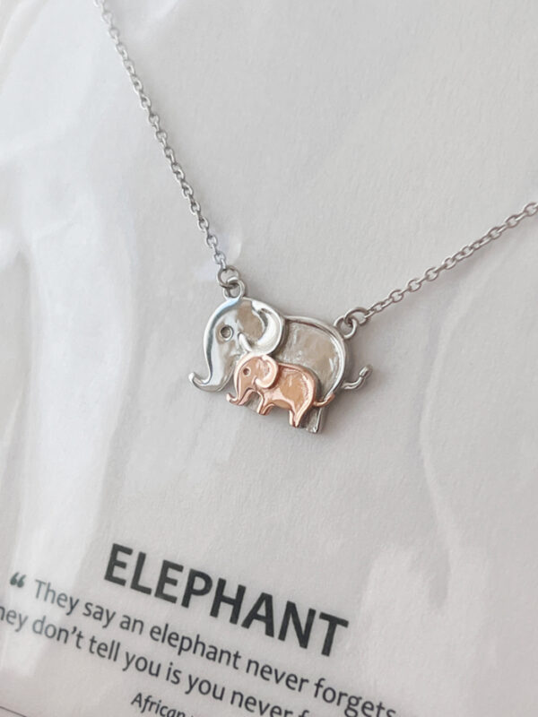 Silver Necklace with Silver Mom Rose Gold Baby Elephant Pendant